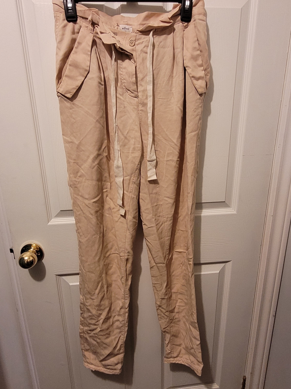 Wilfred Neutral Paperbag-Waist Track Pants with Tie